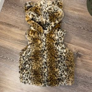 Kate Spade girls Faux Fur Leopard Hooded Vest